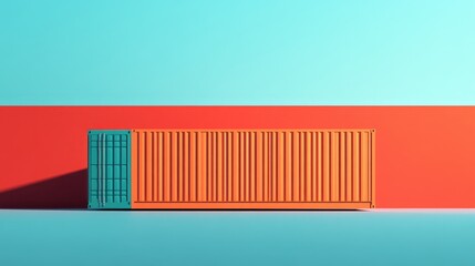 intermodal container flat design front view supply chain theme 3D render Split-complementary color scheme