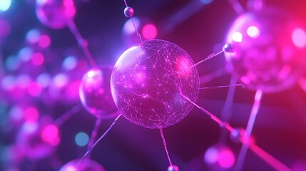 Wall Mural - abstract glowing spheres interconnected, forming a complex network.