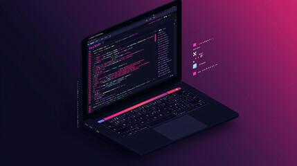 Laptop displaying code on a dark background.
