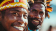 © Angga - Radiant smiles of Papua New Guinea, A glimpse into the vibrant culture, showcasing the joyful expressions and traditional headdresses of two remarkable men,