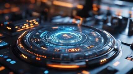 Wall Mural - futuristic circular interface with glowing lights.