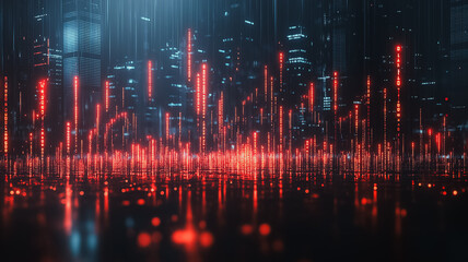 Wall Mural - neon cityscape: a mesmerizing digital cityscape, with glowing red lines illuminating the urban envir