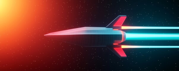 Wall Mural - A sleek, futuristic spaceship speeds through a vibrant cosmic landscape, emitting bright energy trails against a backdrop of stars.