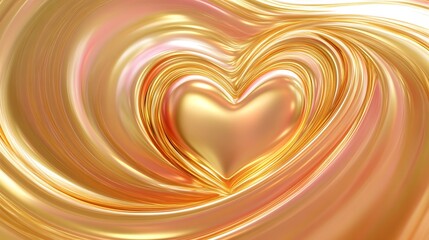 Wall Mural - A dreamy gold and pink heart swirl background with empty space for text in the center