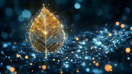 Wall Mural - golden leaf network digital art.