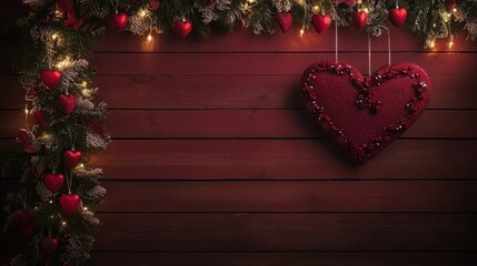 Wall Mural - A festive heart ornament hangs from a decorated Christmas tree adorned with bright lights, symbolizing love and celebration during the holiday season.