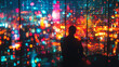 © WAFIQ - Silhouette person viewing vibrant city lights at night.