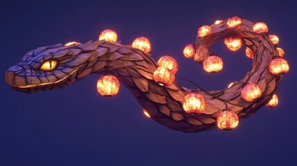 Poster - Wooden Serpent Adorned With Glowing Lanterns