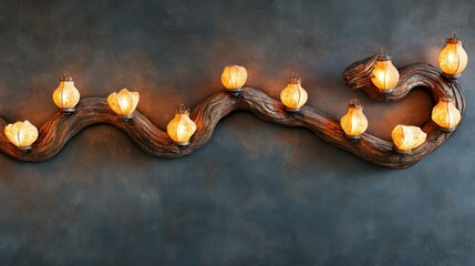 Wall Mural - Wooden Wall Decor With Illuminated Lanterns