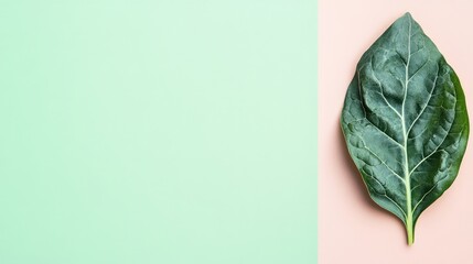 Canvas Print - A close-up of a fresh kale leaf isolated on a clean pastel background with plenty of negative space.