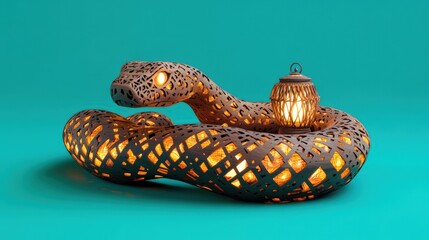 Poster - Illuminated Wooden Snake Sculpture With Lantern