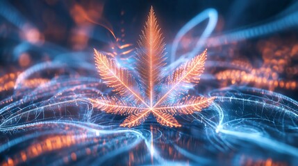 Wall Mural - Glowing cannabis leaf in abstract energy field.