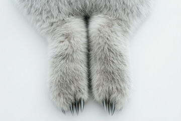 grey fur stole with claws, vintage accessory lying on polished wooden table, adding a touch of glamo