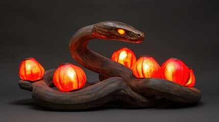 Poster - Wooden Snake Lamp With Illuminated Red Globes