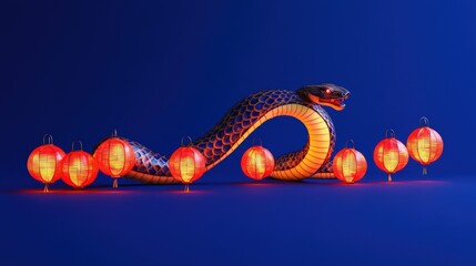 Poster - Illuminated Serpent Coiled Amidst Glowing Lanterns