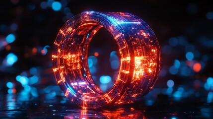 Wall Mural - glowing neon ring, futuristic technology.