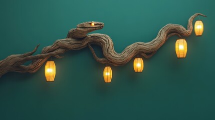 Poster - Wooden Snake Branch With Illuminated Lanterns