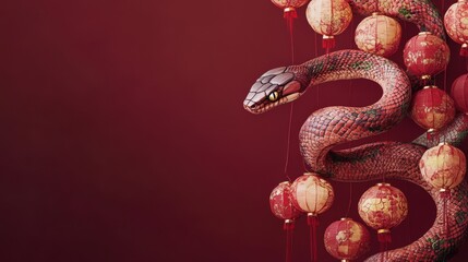 Poster - Red Snake Coiled Among Chinese Lanterns