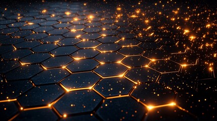 Wall Mural - glowing hexagonal grid, abstract technology background.