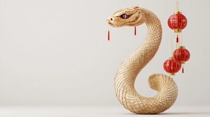 Poster - Woven Snake Sculpture with Red Lanterns