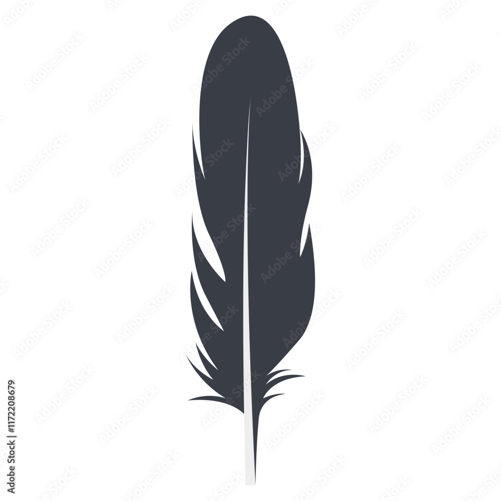 Bird Feather Black Silhouette Isolated on White Background. Vector ...