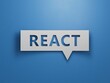 © feng - text react javascript library.Minimalist Abstract Design With White Cut Out Paper.3D rendering on blue background.