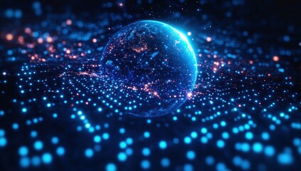 a blue planet with a bright light surrounding it