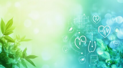 Wall Mural - world health day abstract background. featuring vibrant greens, blues, and whites. highlighting well