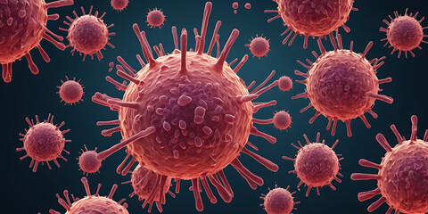 Illustration of the Rubella Virus checked using a microscope