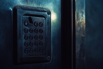 Wall Mural - A close-up of an electronic lock on the door, with focus on its digital pad and keyhole