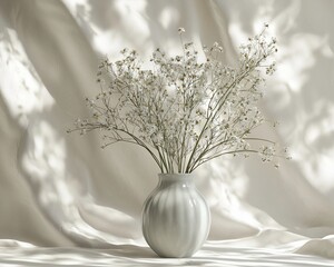 Poster - White flowers in elegant vase on silk.