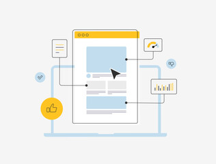 User Journey Mapping for Enhanced UX. Visualize user journey maps to identify pain points and improve website UX. Vector with flowcharts showing users path through website. Vector illustration