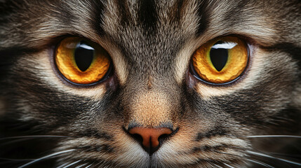 Closeup of gray or grey scottish or british shorthair cat breed face and eyes, looking at camera. beautiful fluffy furry pretty lovely tabby kitty domestic pet animal, whisker, adorable feline sitting