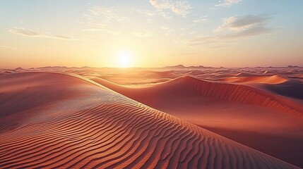 Poster - Sunset over rolling sand dunes in a vast desert landscape.