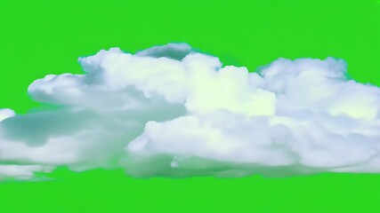 Wall Mural - video of white fluffy cloud set against a solid bright green background. The cloud appears to be a cumulus formation green background chroma key backdrop used for compositing purposes