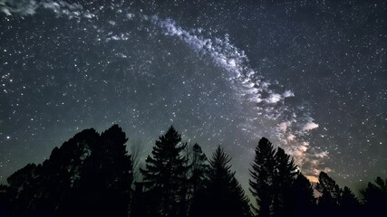 Wall Mural - breathtaking timelapse captures milky way's movement star filled night sky framed dark silhouettes t