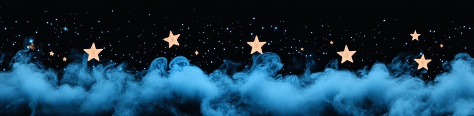 Wall Mural - Dreamy blue smoke with stars against a dark background.