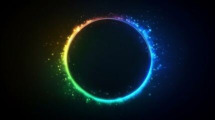 Wall Mural - glowing rainbow circle with sparkles on black background.