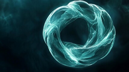 Wall Mural - abstract teal energy ring swirling in dark space.