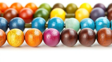 Wall Mural - Colorful wooden abacus beads close-up on a white background