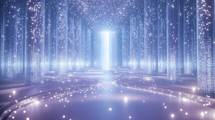 Wall Mural - Glowing magical forest with light path.