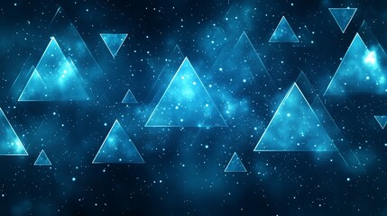 Wall Mural - abstract blue glowing triangles on dark nebula background.
