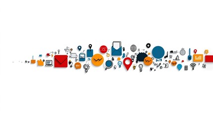 Wall Mural - diverse communication symbols and icons on a white background