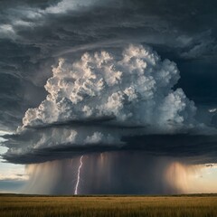 a thundercloud looming over a prairie.