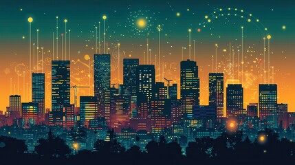Leinwandbilder - Exploring edge computing concepts with interconnected device standards in urban environments for enhanced technological interactions