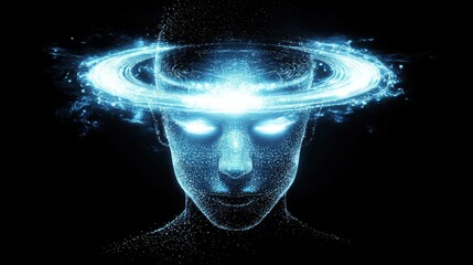 Aufkleber - Exploring digital brain interface technology futuristic innovations conceptual art virtual reality high-tech environment glowing visuals