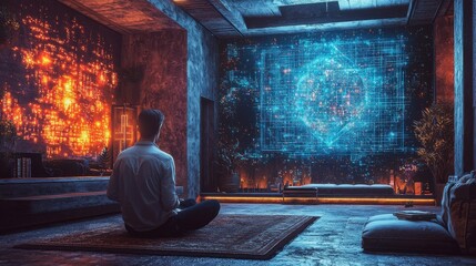Leinwandbilder - Enhancing workplace efficiency holographic interface in modern office digital content high-tech environment futuristic viewpoint