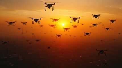 Leinwandbilder - Deploying advanced drone swarm technology in tactical operations enhancing military effectiveness in urban environments
