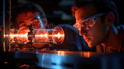 Fototapete - Scientists conducting experiments with advanced nanotechnology in a research laboratory exploring innovative solutions in a high-tech environment