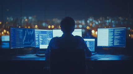 Wall Mural - night watch: cybersecurity expert at work